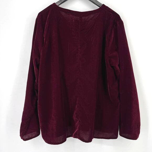 Karyn Seo Della Velvet V-Neck Boxy Fit Shirt Womens Size Large Beet Red - Picture 3 of 7
